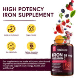 Vitacook Iron Supplement for Women and Men, High Potency Iron with Vitamin C, Blood, Energy, Muscle & Immune System Support, Vegan, 60 Count