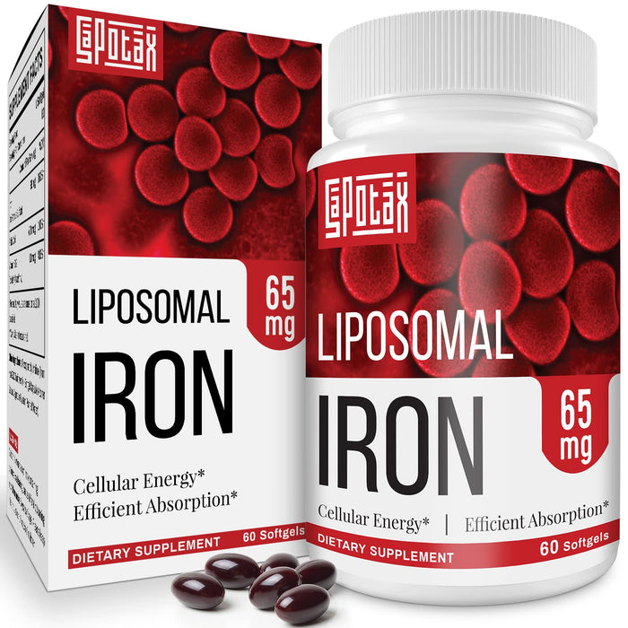 Liposomal Fe Iron Supplement for Women,65 mg Iron Supplement with Folic Acid & Vitamin B12 for Men,Red Blood Cell Production & Energy Support for Adults Iron Deficiency 60 Softgels(1 Bottle)