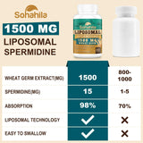 15mg Spermidine Supplement, Liposomal Spermidine 1500mg, Enhanced Absorption with Liposomal Technology, Wheat Germ Extract with Zinc, Thiamin for Cell Renewal, Mitochondria, Longevity, 60 Softgels