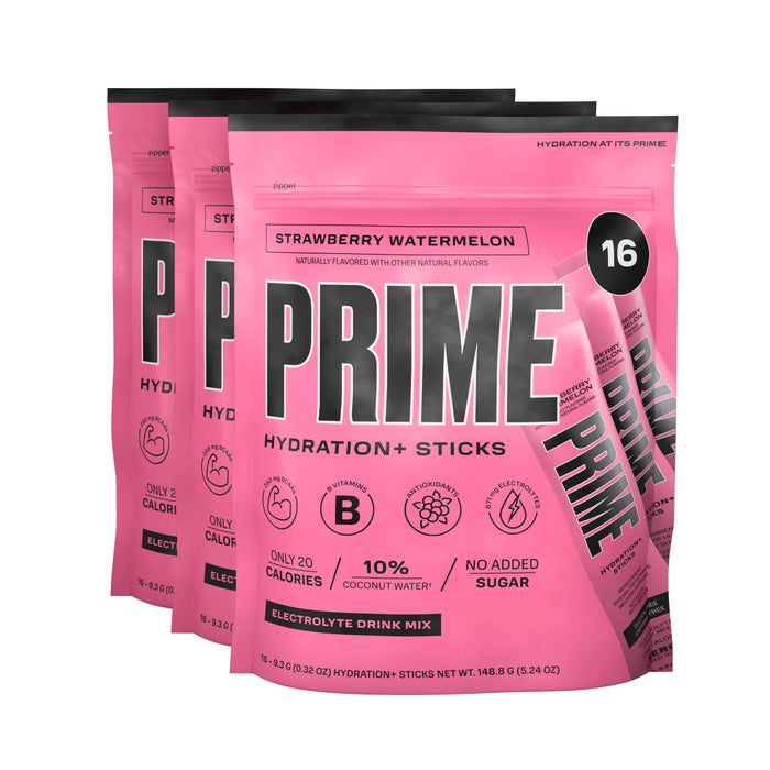 PRIME HYDRATION+ Sticks STRAWBERRY WATERMELON | Hydration Powder Single Serve Sticks | Electrolyte Powder On The Go | Low Sugar | Caffeine-Free | Vegan | 48 Sticks