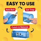 Motel Mouse Humane Mouse Traps No Kill Live Catch and Release 4 Pack - Reusable, Easy to Use & Clean, No Touch Release, Sensitive Includes Cleaning Brush, Instruction Manual & Video - Mousetrap Indoor