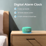 Buffbee Sound Machine & Alarm Clock 2-in-1, 0-100% Clock Face Brightness, Bottom Colored Light, Sleep Timer, Precise 30-Level Volume Control White Noise Machine, Alarm Clocks for Bedrooms - Green