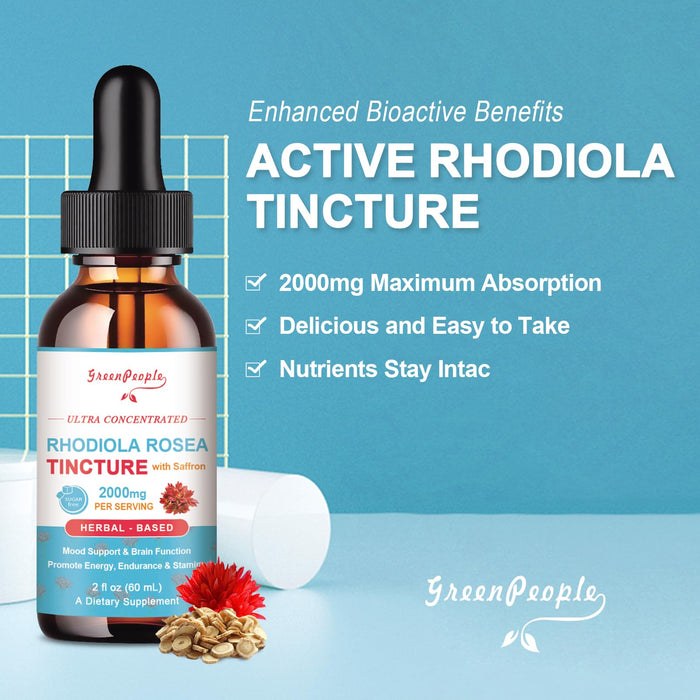 16-in-1 Rhodiola Rosea Tincture - Rhodiola Rosea Supplement with Astragalus, St John's Wort, Vanilla, Saffron & More - Liquid Rhodiola For Energy, Stamina, Brain & Calm Mood Support - 2 fL oz