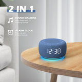 Buffbee Sound Machine & Alarm Clock 2-in-1, 0-100% Clock Face Brightness, Bottom Colored Light, Sleep Timer, Precise 30-Level Volume White Noise Machine, Digital Alarm Clocks for Bedrooms - Denim Blue