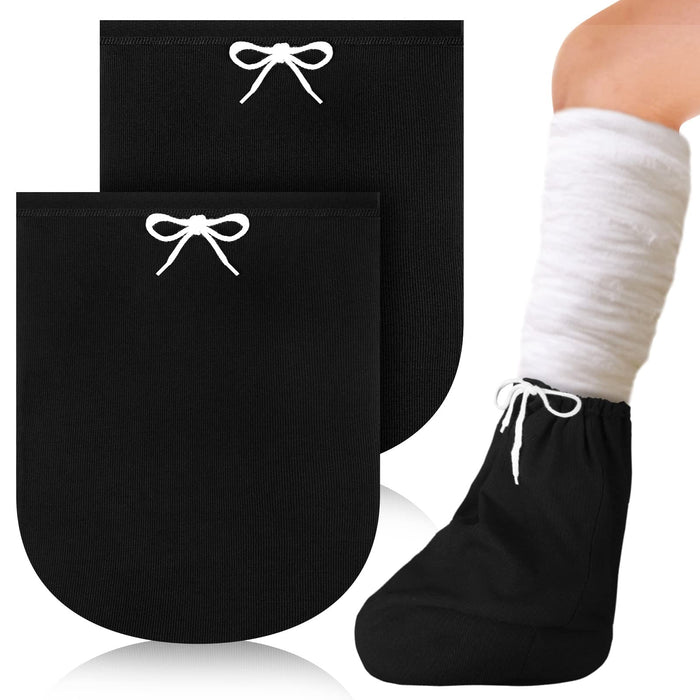 2 Pcs Leg Cast Cover Below the Knee Cast Sock Sleeve Adjustable Drawstring Cast Protector for Men Women Foot Leg Ankle Proof(Black, 13.39 x 10.24 In)