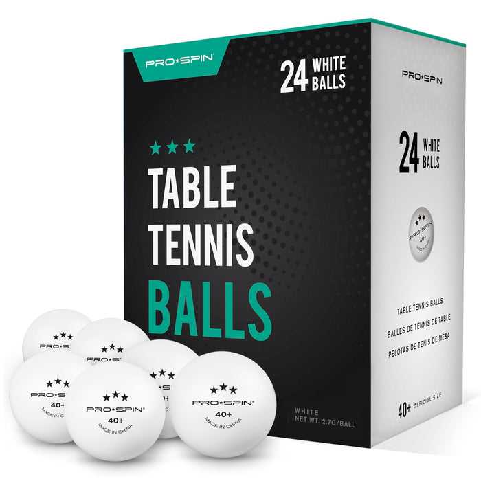 PRO SPIN Ping Pong Balls - White 3-Star 40+ Table Tennis Balls (Pack of 24) | High-Performance ABS Training Balls | Ultimate Durability for Indoor/Outdoor Ping Pong Tables