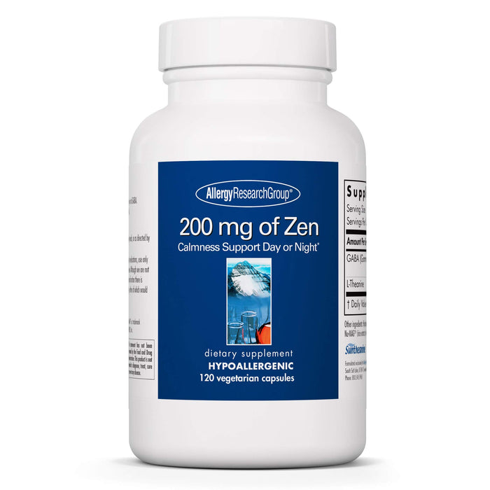 Allergy Research Group 200mg of Zen Supplement - GABA, L-Theanine, Calmness Support, Day or Night, Hypoallergenic, Vegetarian Capsules - 120 Count