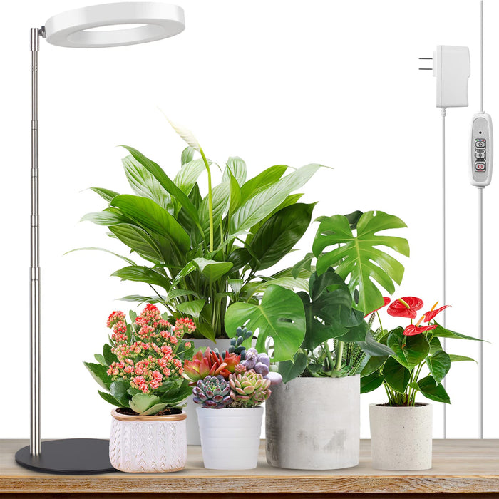 LORDEM Grow Light, LED Plant Light for Indoor Plants Growing, Full Spectrum Desk Growth Lamp with Automatic Timer for 4H/8H/12H, 4 Dimmable Levels, Height Adjustable 9.8"-30.6"