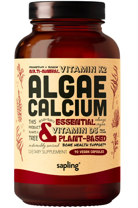 Calcium Supplement - Whole Food with Vitamin K2 & D3, Magnesium, Zinc, Boron, Mineral Complex. Sourced Sustainably from Red Algae. for Bone Strength and Support. Non-GMO & Vegan 90 Capsules.