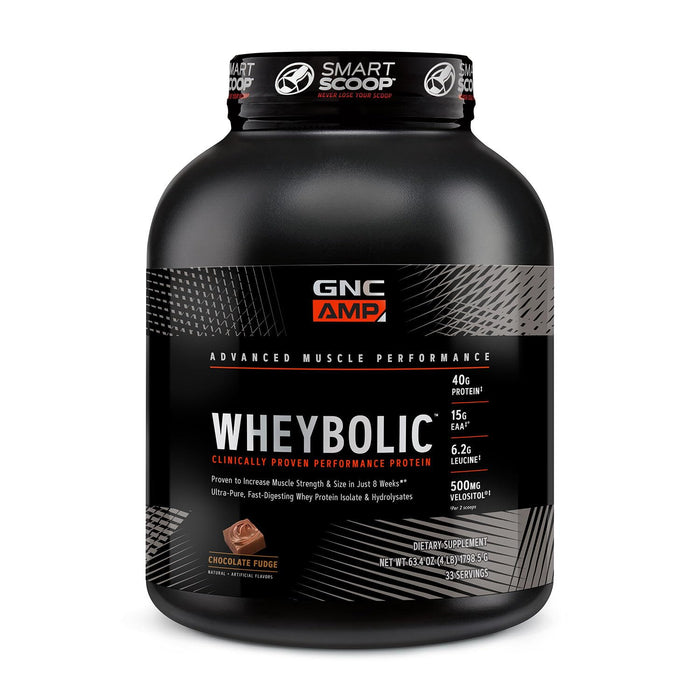 GNC AMP Wheybolic Protein Powder | Targeted Muscle Building and Workout Support Formula | Pure Whey Protein Powder Isolate with BCAA | Gluten Free | Chocolate Fudge | 33 Servings