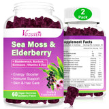 2 Pack Vegan Sea Moss & Elderberry Gummies, Contains Irish Sea Moss, Elderberry Extract, Bladderwrack, Burdock, Echinacea, Supplement for Women, Men, Adults & Kids, Blueberry Flavor 60Ct