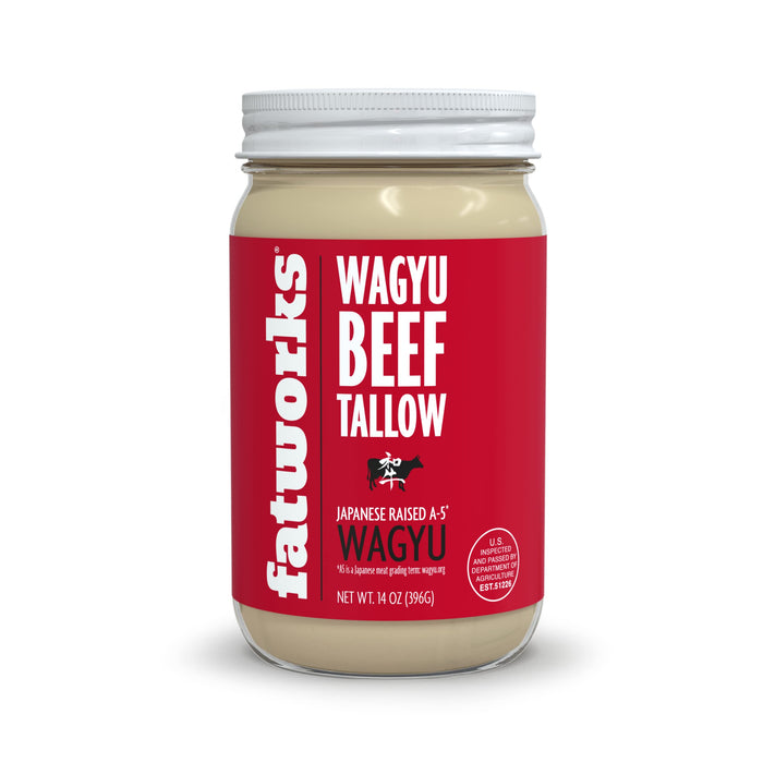 Fatworks 100% Pure A5 Japanese Wagyu Tallow, Ultimate Brisket Flavorizer, Certified A5 Wagyu, KETO, PALEO, CARNIVORE, WHOLE30 friendly, Non Hydrogenated- 14 oz.