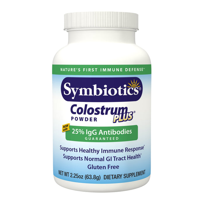 Symbiotics Colostrum Plus Powder 2.25 oz (63.8 g) - Immunity Support - Promotes Athletic Performance and Optimal Iron Levels - Immunoglobulin - 25% lgG Antibodies - Gluten Free