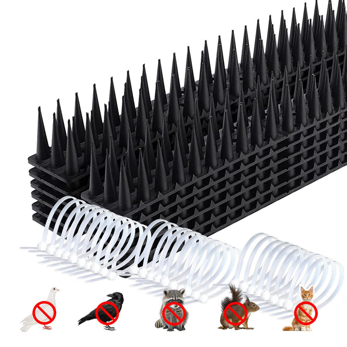 GOKU 24-Pack Pigeons Bird Spikes for Outside with 30 Cable Ties, Birds Deterrent Spikes for Pigeons and Other Small Birds, Squirrel Spikes Keeping Raccoon Cats Away from Fence Roof Mailbox Black