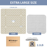 OTHWAY Square Shower Mat, 27"x 27"Extra Large Shower Matt Non Slip, Machine Washable TPE Shower Floor Mat with Suction Cups Drain Holes, Bathtub Mat Non Slip for Elderly Kids Bathroom(Brown)