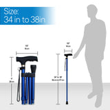 RMS Folding Cane - Foldable, Adjustable, Lightweight Aluminum Offset Walking Cane - Collapsible Walking Stick with Ergonomic Derby Handle - Ideal Daily Living Aid for Limited Mobility (Blue)