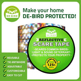 De-Bird Scare Tape, Reflective Bird Deterrents for Outside to Keep Birds Away, Easy-Install Bird Tape to Stop Damage, Roosting and Mess (125ft Roll)