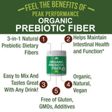 Organic Prebiotic Fiber 3-in-1 Vegan Powder for Gut Health. USDA Organic Raw Whole Food Plant Based Prebiotics Digestive Supplement with Organic Inulin (Jerusalem Artichoke), Acacia Fibers, SunFiber