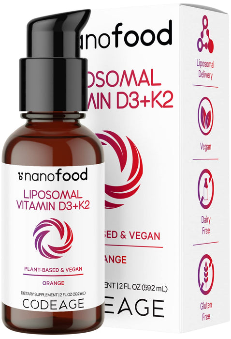 Codeage Liquid Vitamin D3 K2 Supplement, Liposomal Vitamin D Cholecalciferol, Menaquinone MK-7, Bone & Heart Support, Vegan Non-GMO No Sugar, 2 fl oz