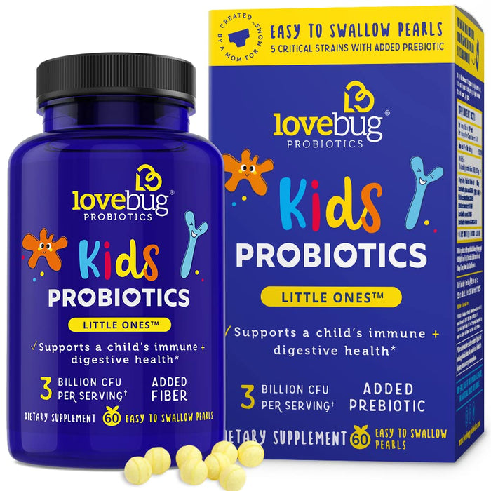 lovebug PROBIOTICS for Kids | Multi-Strain 3 Billion CFU | Constipation & Stomach Discomfort | Sugar Free | Ages 6+