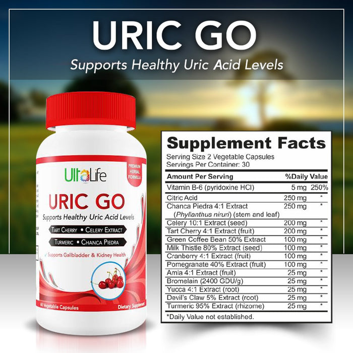 #1 URIC GO Uric Acid Cleanse Support Supplement for G.O.U.T - Natural Kidney Cleanse Detox Formula Chanca Piedra, Celery Seed, Tart Cherry, Cranberry, Pomegranate, Turmeric, Vegan Non-GMO 60 Capsules