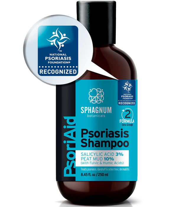 Sphagnum Botanicals Psoriasis Shampoo Extra Strength - Flaky & Itchy Scalp Treatment with Salicylic Acid and Natural Peat Mud. For Dandruff, Eczema & Seborrheic Dermatitis. No Coal Tar 8.45 fl oz