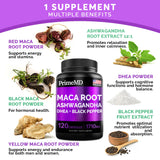 6-in-1 Organic Maca Root & Ashwagandha Capsules 1710mg w/DHEA & Black Pepper Fruit Extract - Maca Root Capsules for Women & Men - Stamina, Bone and Mood Support Supplement,120 Capsules (40 Servings)
