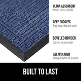 Gorilla Grip 100% Waterproof All-Season WeatherMax Doormat, Durable Natural Rubber, Stain and Fade Resistant, Low Profile, Indoor Outdoor Door Mats, Easy Clean Entrance Mat, 17x29, Navy Greek Keys