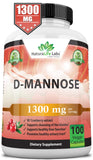 D-Mannose 1,300 mg with Cranberry Extract Fast-Acting, Flush Impurities, Natural Urinary Tract Health- 100 Veggie Capsules