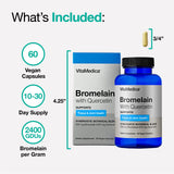 VitaMedica Bromelain with Quercetin Supplement | 2400 GDU/Gram Vegan Capsules for Healthy Tissues, Joint Support, Post Surgery and Muscle Recovery | Plant Based Natural Formula | 60 Count Supply