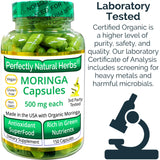 150 Moringa Capsules Made With USDA Certified Organic Moringa Leaf Powder, Net Weight of 500mg per Capsule