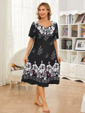 Moomoo Nightgowns for Women Plus Size House Dresses for Elderly Women Lounge Dresses Duster Housecoat Short Sleeve Robes Print Gowns for Women Cotton Moo Moo House Dress Plus Size Nightgowns Black XXL