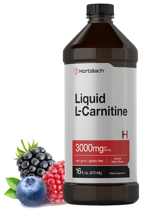 L-Carnitine Liquid 16 oz | 3000 mg | Natural Berry Flavor | Vegetarian Formula | Non-GMO, Gluten Free Supplement | by Horbaach