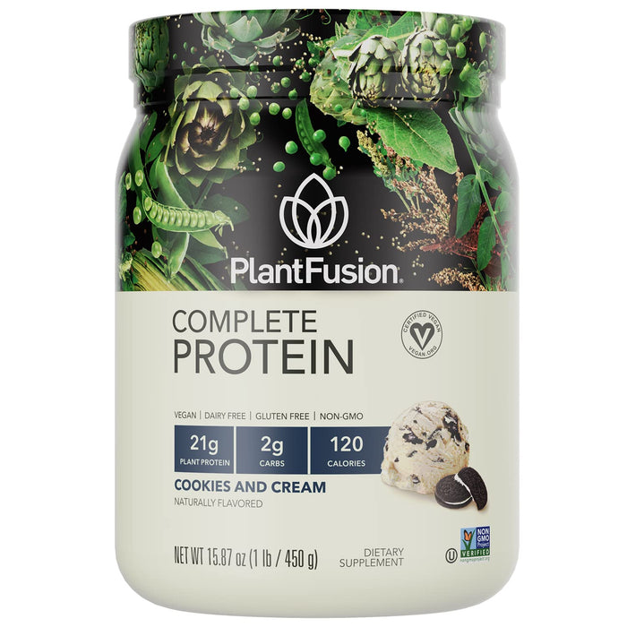 PlantFusion Complete Vegan Protein Powder - Plant Based Protein Powder With BCAAs, Digestive Enzymes and Pea Protein - Keto, Gluten Free, Soy Free, Non-Dairy, No Sugar, Non-GMO - Cookies & Cream 1 lb