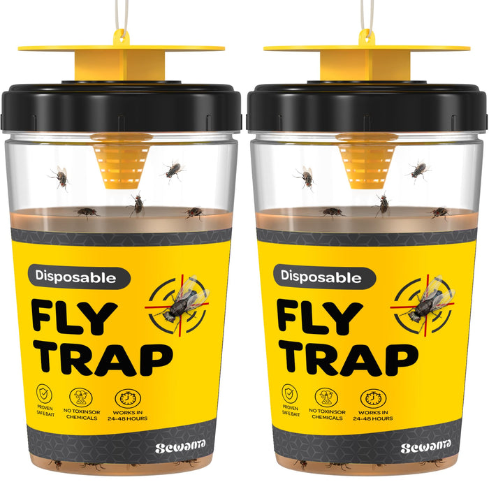 Outdoor Fly Trap [Set of 2] Fly Traps Outdoor with Dissolvable Non-Toxic Bait - Fly Repellent for Outdoor Use Only - Controls Flies for Patios, Barns, Ranches Etc. Hanging Fly Traps with Tie Included