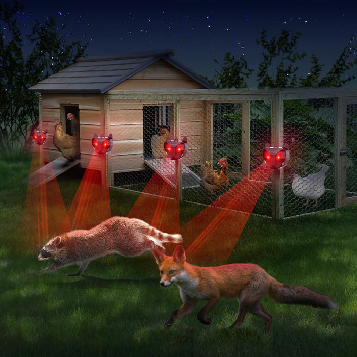 Solar Nocturnal Animal Repeller 4 Pack - Effective Repellent Device for Coyote, Deer, Fox, Raccoon, Skunk - Powerful Outdoor Coyote Deterrent - Predator Lights for Chicken Coop, Farm, Yard, Garden