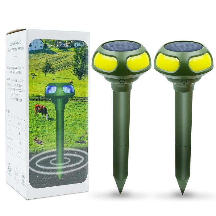 2 PCS Ultrasonic Mole Repellent, 4 Modes Solar Powered Mole Repellent, Outdoor Waterproof Animals Repellent for Get Rid of Mole, Gopher, Snakes, Vole and Other Underground Pests for Yard Garden Lawn