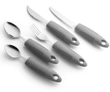 Special Supplies Adaptive Utensils (5-Piece Kitchen Set) Wide, Non-Weighted, Non-Slip Handles for Hand Tremors, Arthritis, Parkinson’s or Elderly Use (Grey)