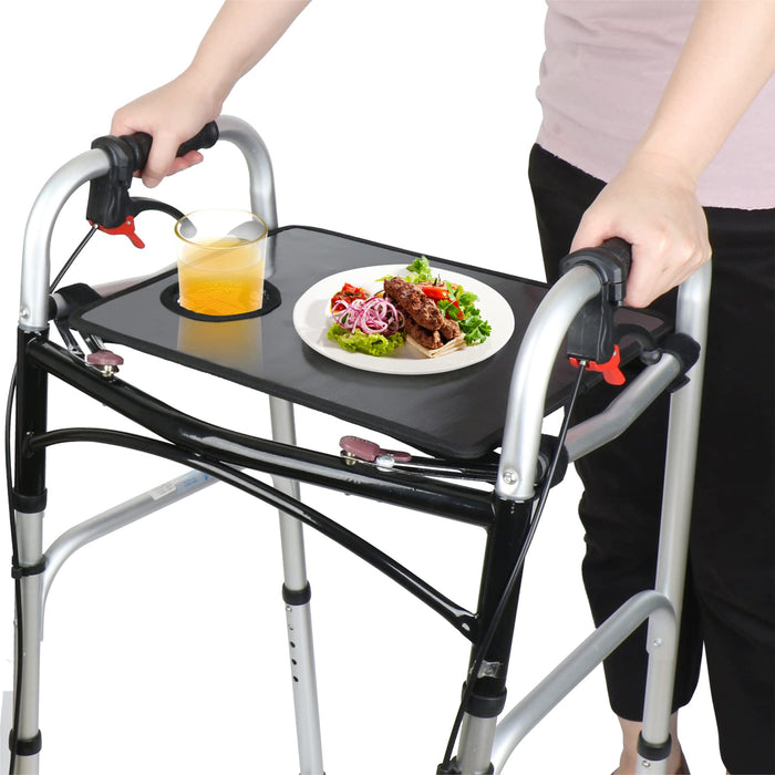 Dotday Walker Tray with Cup Holder, Universal Walker Tray Table for Standard Folding Walker, Mobility Walker Accessories Walker Table, Walker Tray, Medical Equipment for Senior-Black