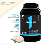 Rule 1 R1 Whey Blend, Vanilla Ice Cream - 1.96 lbs Powder - 24g Whey Concentrates, Isolates & Hydrolysates with Naturally Occurring EAAs & BCAAs - 27 Servings
