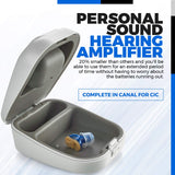 Premium Digital Hearing Amplifier - Invisible in Canal (CIC) In-Ear Mini Sound Enhancer, Near-Invisible, Noise Cancelling, Personal Sound Hearing Amplifier - Left Ear, Blue - MZ-45