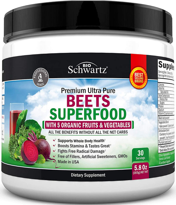 Beet Root Powder - Beets Superfood Supplement with Vitamin C Plus Organic Antioxidant Rich Red Fruits and Vegetables - Boosts Stamina and Natural Energy Levels - 30 Servings - Packaging May Vary