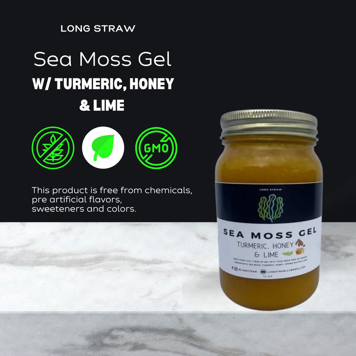 Organic Sea Moss Gel with Turmeric, Lime and Honey - Irish Sea Moss Gel for Energy Production, and Hair, Skin, and Nail Health - Vitamins and Minerals Healthy Digestion Immune Support