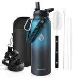 RAYMYLO Insulated Water Bottle 40 oz, Triple Wall Vacuum Stainless Steel (Cold for 48 Hrs), Leak Proof & BPA-Free, Modern Water Flask Jug with Paracord Handle & Straw Spout Lids, Indigo/Black