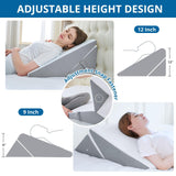 Sasttie Wedge Pillow for Sleeping, Adjustable Bed Wedge Pillow for After Surgery - 9 & 12 Inch, Memory Foam Incline Elevated Triangle Pillow Wedge for Acid Reflux and Snoring, Dark Grey & White