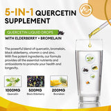 Quercetin Liquid Drops - Quercetin Supplements 1000mg - 4X Stronger Than Pills & Capsules - 5 in 1 Quercetin with Bromelain Elderberry Vitamin for Immunity Health Respiratory Health Skin Care- 2 Fl Oz