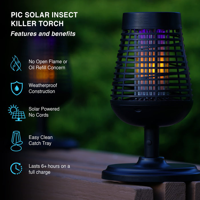 PIC Solar Insect Killer Torch (DFST), Bug Zapper and Flame Accent Light, Kills Bugs on Contact - Twin Pack