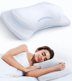 Gadole 8X Support Side Sleeping Pillow for Neck Pain Relief, Adjustable Cervical Fit Shoulder Perfectly, Ergonomic Contour Memory Foam Pillows with Armrest Area, Bed Back Stomach Sleeping, White