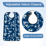 EpoBob 3 Pack Adult Bibs with Crumb Catcher, Washable and Adjustable Adult Bibs for Women Elderly Seniors, Blue Flower