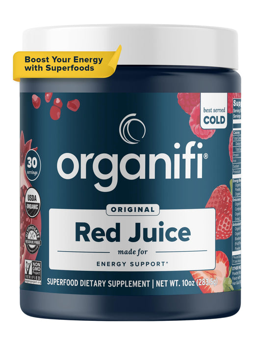 Organifi Red Juice - Natural Superfood Energy Boost - High in Antioxidants - Sweet-Berry Taste - Caffeine-Free - Contains Adaptogens and Organic Mushrooms, 30 Servings